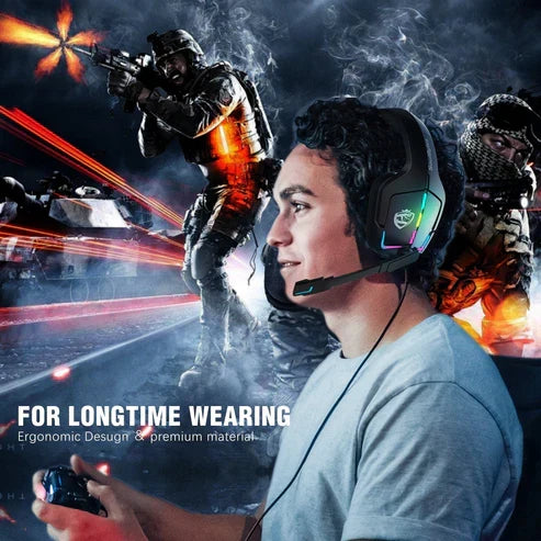 سماعة رأس للألعاب RGB سلكية للكمبيوتر، سماعة رأس PS4